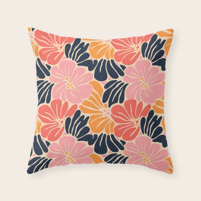 Abstract vintage flower art pattern Throw Pillow Gallery Image 1