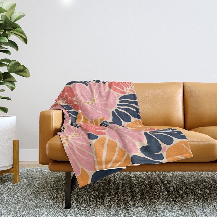 Abstract vintage flower art pattern Throw Blanket Gallery Image 1