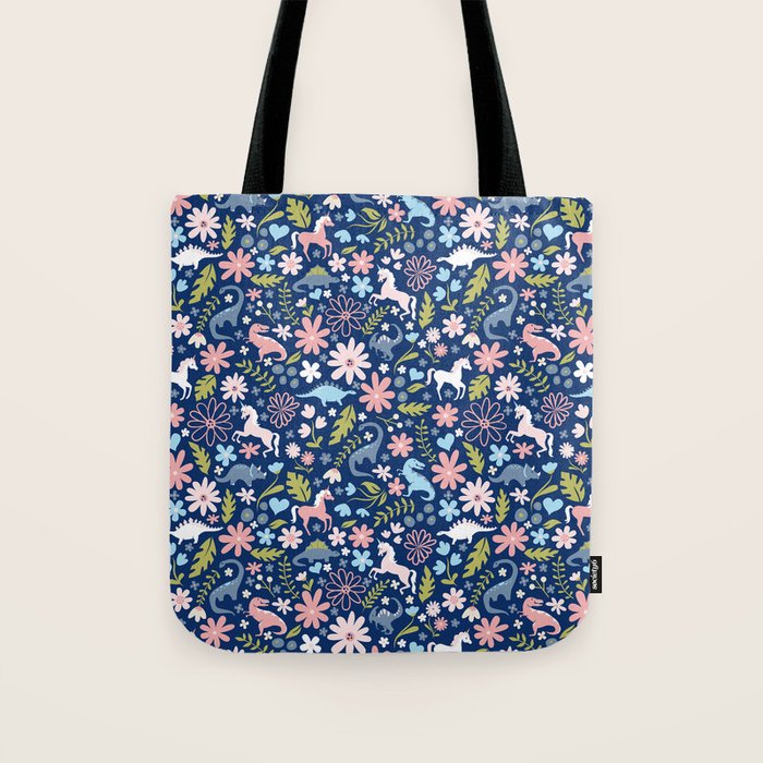 Dinosaur + Unicorn on Royal Blue Tote Bag Gallery Image 1
