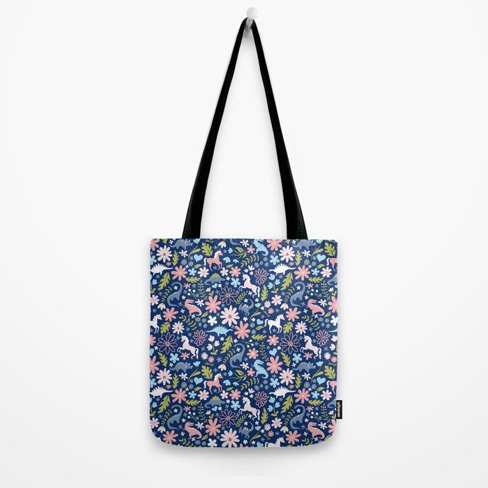 Dinosaur + Unicorn on Royal Blue Tote Bag Gallery Image 2