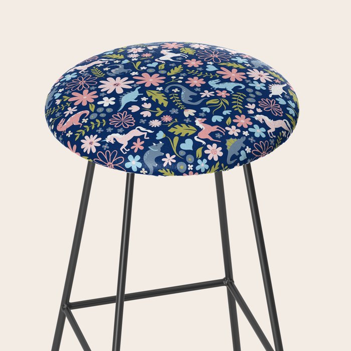 Dinosaur + Unicorn on Royal Blue Stool Gallery Image 2