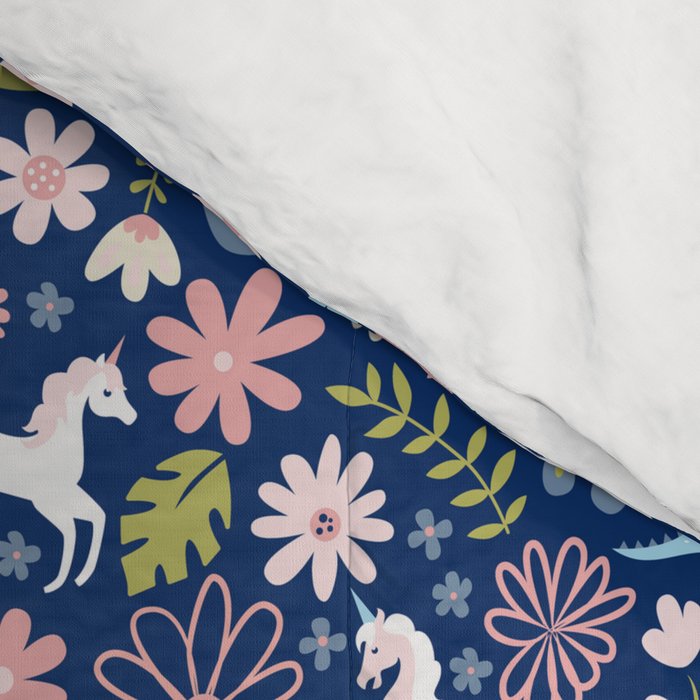Dinosaur + Unicorn on Royal Blue Comforter Gallery Image 4
