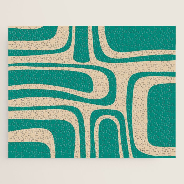 Palm Springs - Midcentury Modern Abstract Pattern in Mid Mod Turquoise Teal and Beige  Jigsaw Puzzle Gallery Image 1
