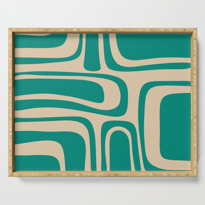 Palm Springs - Midcentury Modern Abstract Pattern in Mid Mod Turquoise Teal and Beige  Serving Tray Gallery Image 1