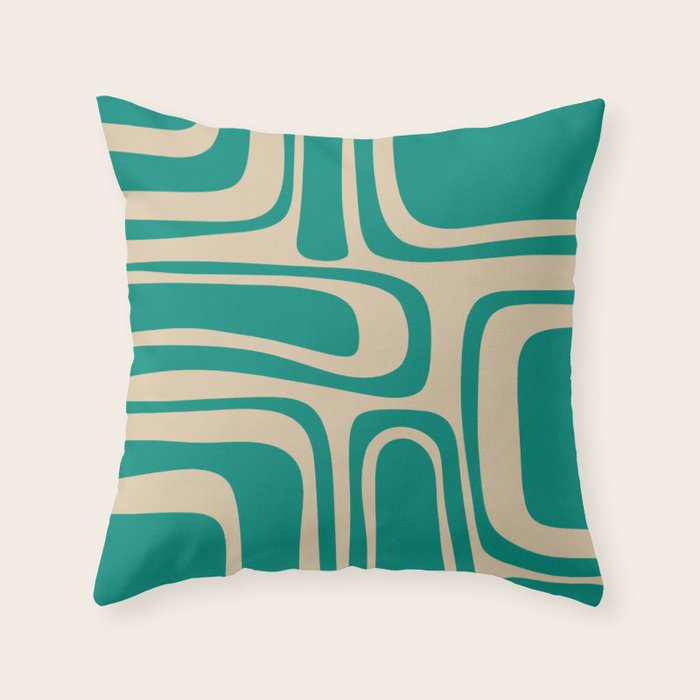 Palm Springs - Midcentury Modern Abstract Pattern in Mid Mod Turquoise Teal and Beige  Throw Pillow Gallery Image 6
