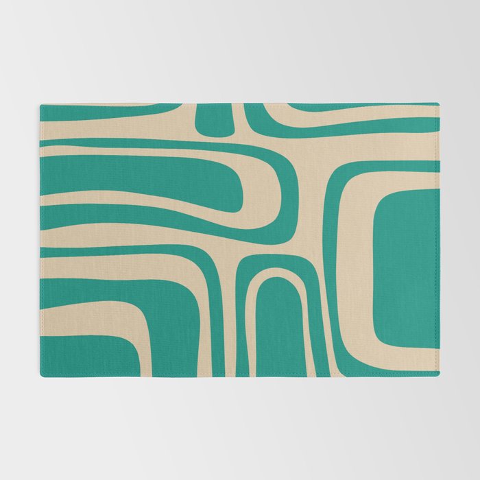 Palm Springs - Midcentury Modern Abstract Pattern in Mid Mod Turquoise Teal and Beige  Rug Gallery Image 2