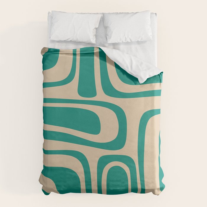 Palm Springs - Midcentury Modern Abstract Pattern in Mid Mod Turquoise Teal and Beige  Duvet Cover Gallery Image 6