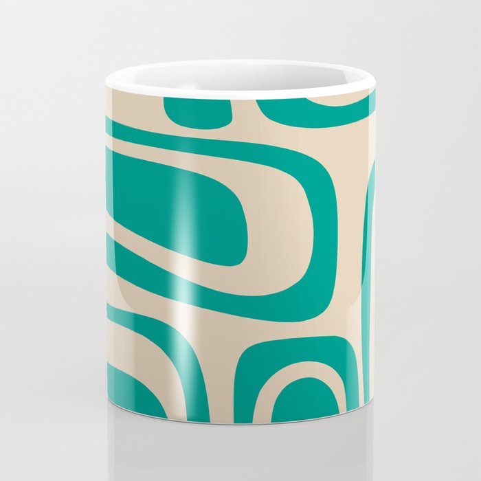 Palm Springs - Midcentury Modern Abstract Pattern in Mid Mod Turquoise Teal and Beige  Coffee Mug Gallery Image 4