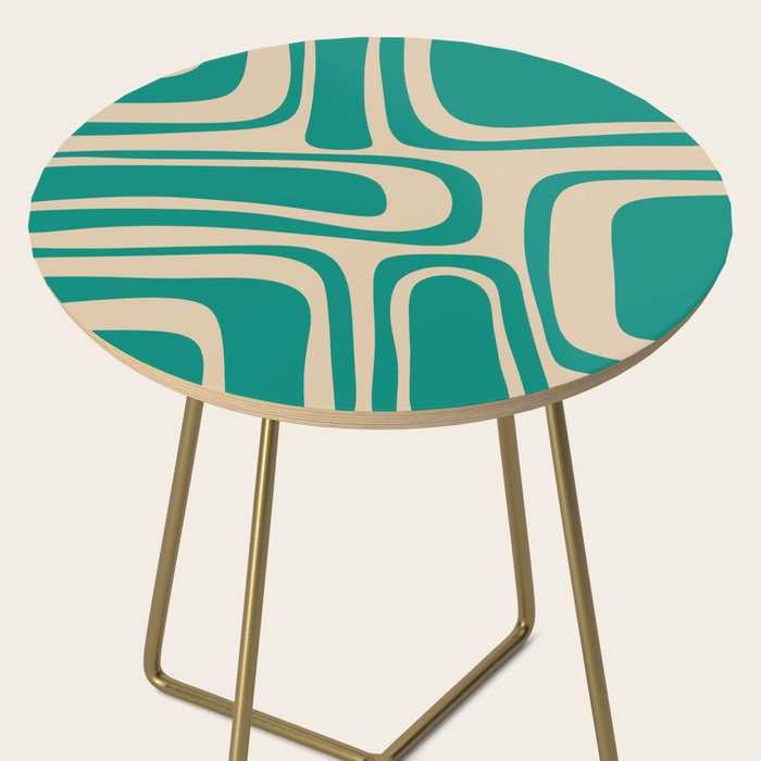 Palm Springs - Midcentury Modern Abstract Pattern in Mid Mod Turquoise Teal and Beige  Side Table Gallery Image 2