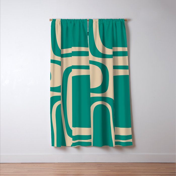 Palm Springs - Midcentury Modern Abstract Pattern in Mid Mod Turquoise Teal and Beige  Window Curtain Gallery Image 3