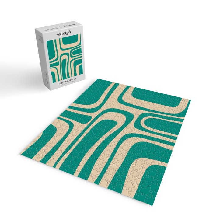Palm Springs - Midcentury Modern Abstract Pattern in Mid Mod Turquoise Teal and Beige  Jigsaw Puzzle Gallery Image 2