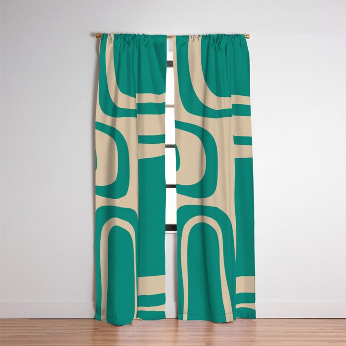 Palm Springs - Midcentury Modern Abstract Pattern in Mid Mod Turquoise Teal and Beige  Window Curtain Gallery Image 3