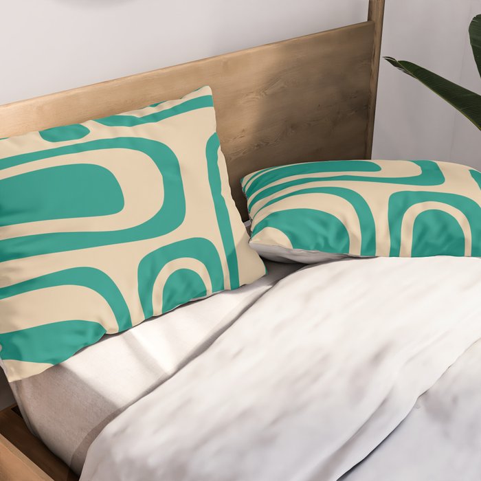 Palm Springs - Midcentury Modern Abstract Pattern in Mid Mod Turquoise Teal and Beige  Pillow Sham Gallery Image 2