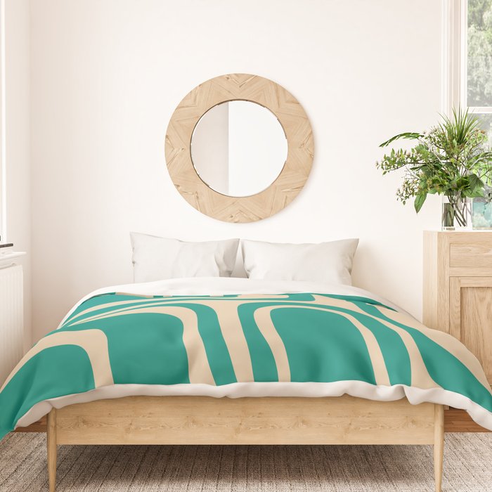 Palm Springs - Midcentury Modern Abstract Pattern in Mid Mod Turquoise Teal and Beige  Duvet Cover Gallery Image 3