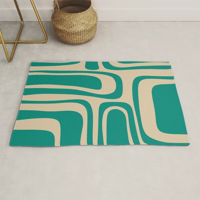 Palm Springs - Midcentury Modern Abstract Pattern in Mid Mod Turquoise Teal and Beige  Rug Gallery Image 1