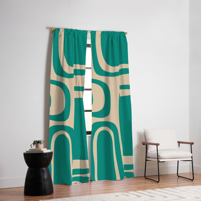 Palm Springs - Midcentury Modern Abstract Pattern in Mid Mod Turquoise Teal and Beige  Window Curtain Gallery Image 6