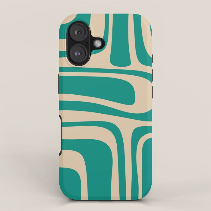 Palm Springs - Midcentury Modern Abstract Pattern in Mid Mod Turquoise Teal and Beige  iPhone Case Gallery Image 1