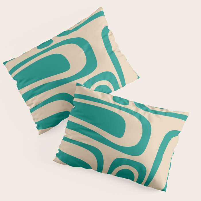 Palm Springs - Midcentury Modern Abstract Pattern in Mid Mod Turquoise Teal and Beige  Pillow Sham Gallery Image 1