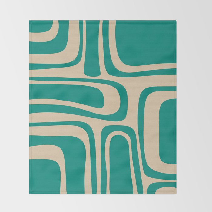 Palm Springs - Midcentury Modern Abstract Pattern in Mid Mod Turquoise Teal and Beige  Throw Blanket Gallery Image 2