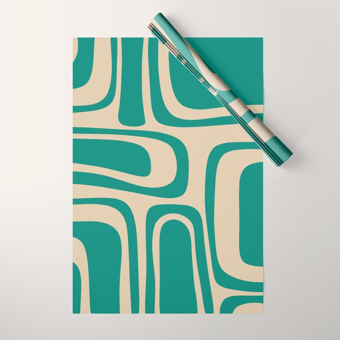 Palm Springs - Midcentury Modern Abstract Pattern in Mid Mod Turquoise Teal and Beige  Wrapping Paper Gallery Image 1