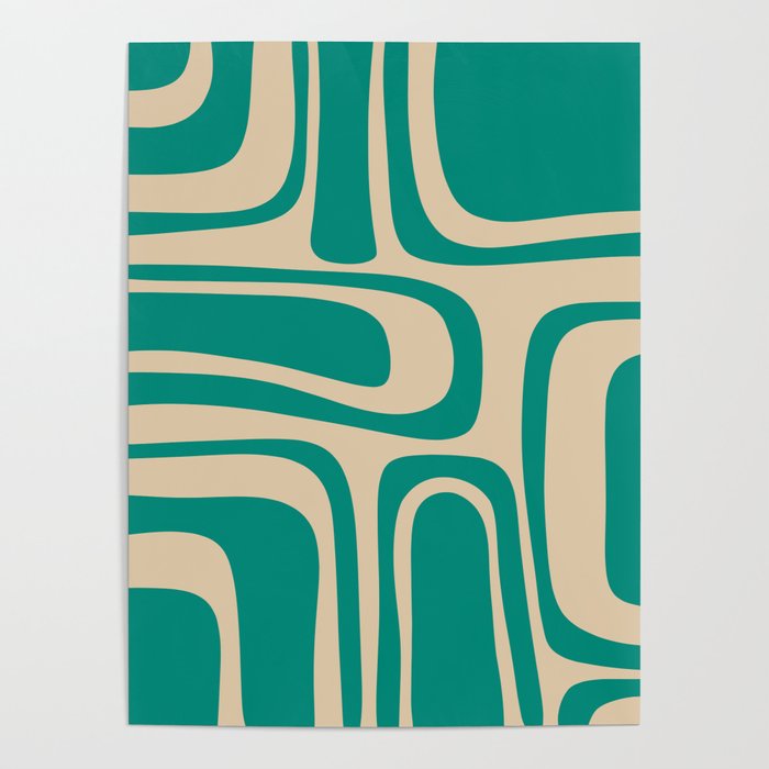 Palm Springs - Midcentury Modern Abstract Pattern in Mid Mod Turquoise Teal and Beige  Poster Gallery Image 4