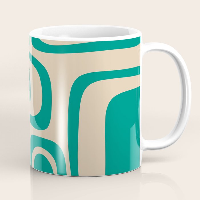 Palm Springs - Midcentury Modern Abstract Pattern in Mid Mod Turquoise Teal and Beige  Coffee Mug Gallery Image 1
