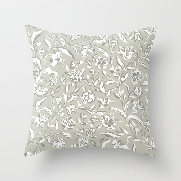 Painterly Florals - Sage Throw Pillow Gallery Image 1