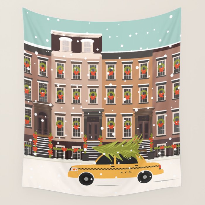 New York City Christmas Wall Tapestry Gallery Image 1