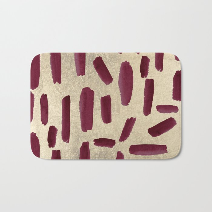 Modern burgundy gold watercolor brushstrokes Bath Mat Gallery Image 1