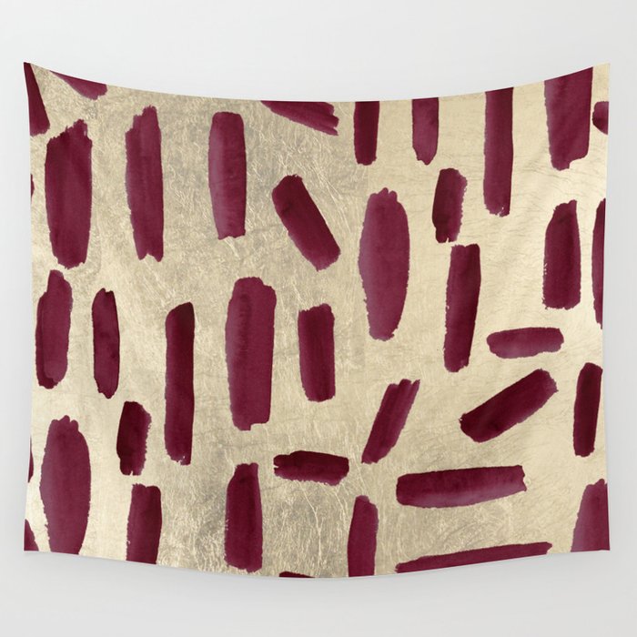 Modern burgundy gold watercolor brushstrokes Wall Tapestry Gallery Image 4