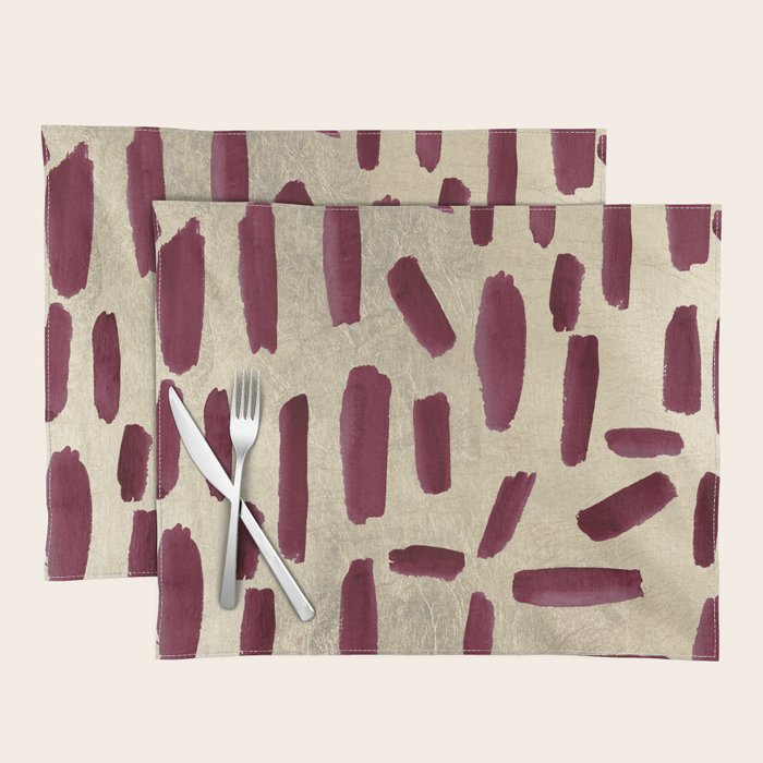 Modern burgundy gold watercolor brushstrokes Placemat Gallery Image 1