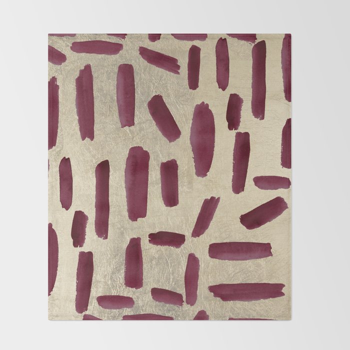Modern burgundy gold watercolor brushstrokes Throw Blanket Gallery Image 2