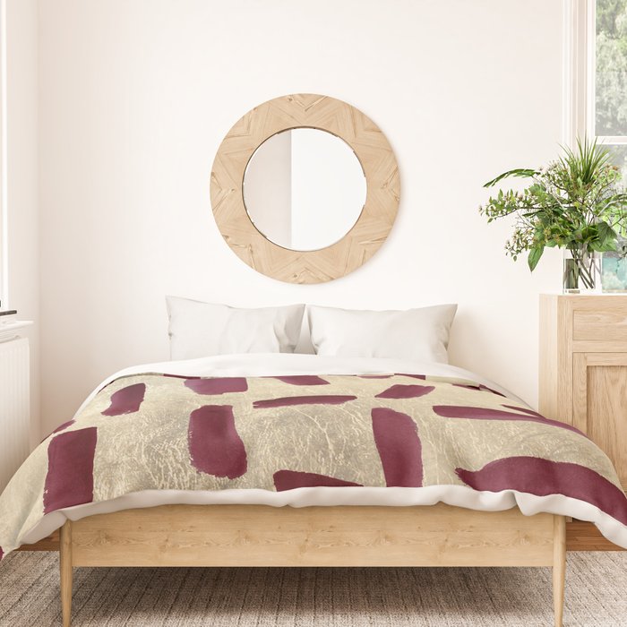 Modern burgundy gold watercolor brushstrokes Duvet Cover Gallery Image 3
