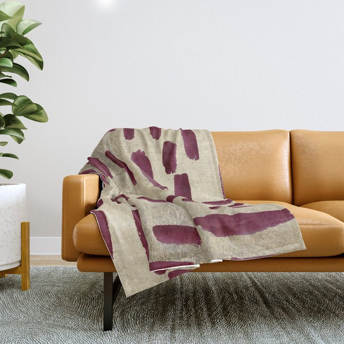 Modern burgundy gold watercolor brushstrokes Throw Blanket Gallery Image 1
