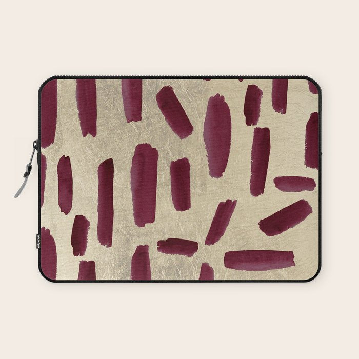 Modern burgundy gold watercolor brushstrokes Laptop Sleeve Gallery Image 1