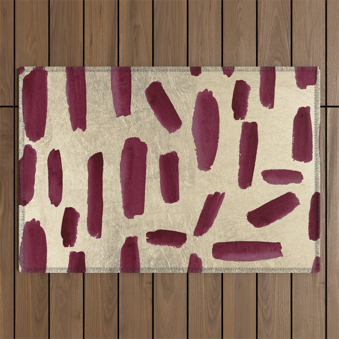 Modern burgundy gold watercolor brushstrokes Outdoor Rug Gallery Image 1