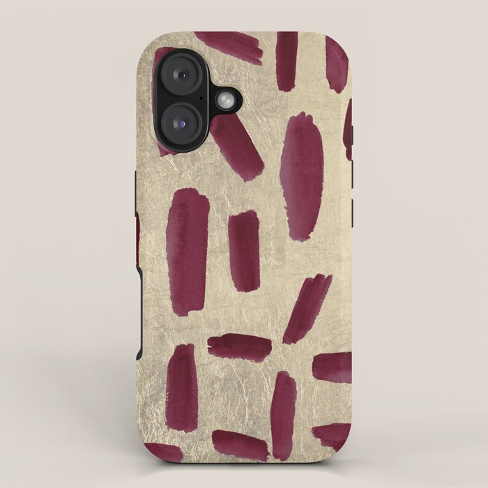 Modern burgundy gold watercolor brushstrokes iPhone Case Gallery Image 1