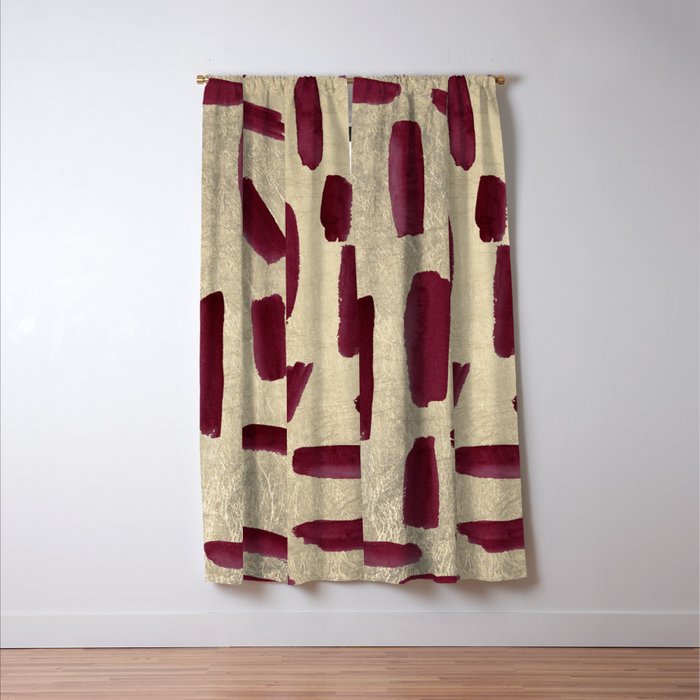 Modern burgundy gold watercolor brushstrokes Window Curtain Gallery Image 3