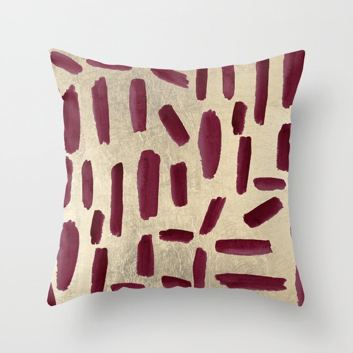 Modern burgundy gold watercolor brushstrokes Throw Pillow Gallery Image 6