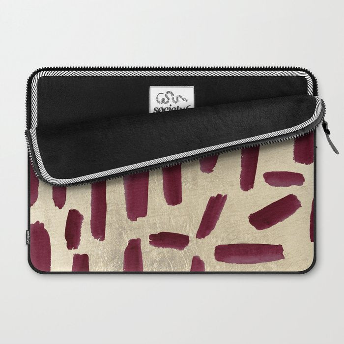 Modern burgundy gold watercolor brushstrokes Laptop Sleeve Gallery Image 2
