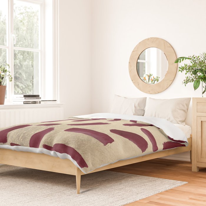 Modern burgundy gold watercolor brushstrokes Duvet Cover Gallery Image 2
