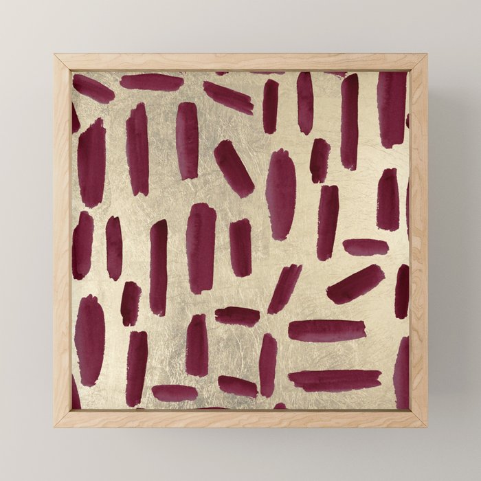 Modern burgundy gold watercolor brushstrokes Mini Art Print Gallery Image 1