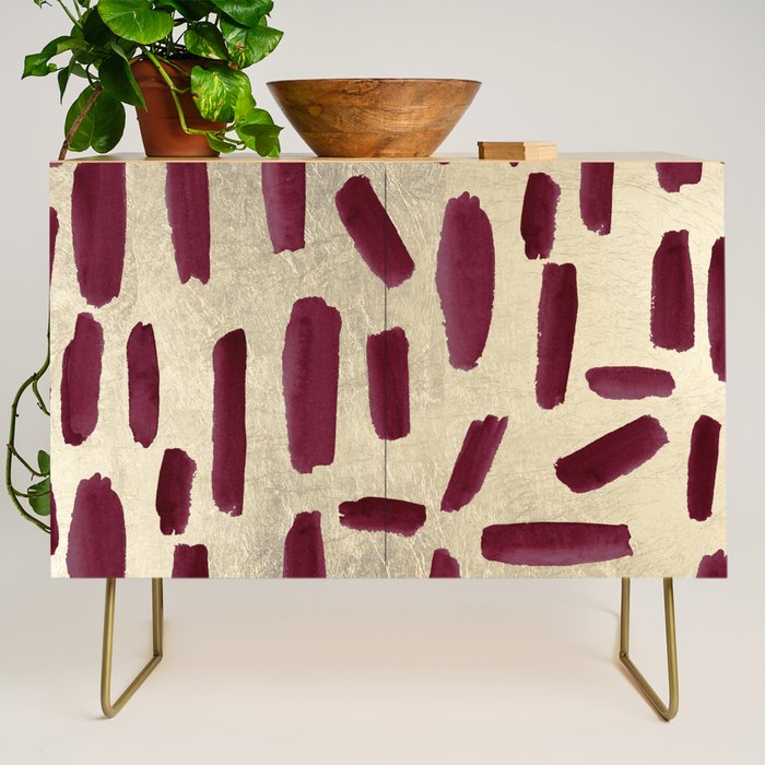 Modern burgundy gold watercolor brushstrokes Credenza Gallery Image 1