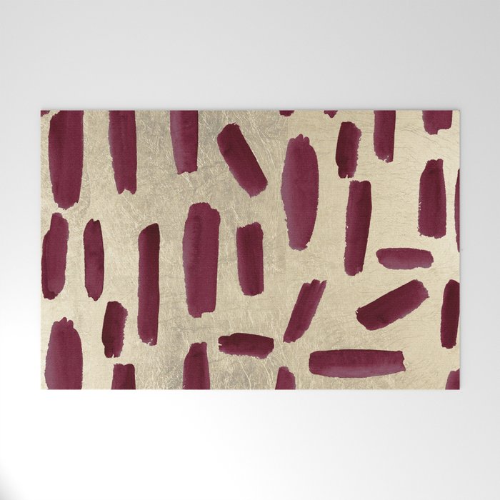 Modern burgundy gold watercolor brushstrokes Welcome Mat Gallery Image 1
