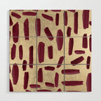 Modern burgundy gold watercolor brushstrokes Wood Wall Art Gallery Image 1