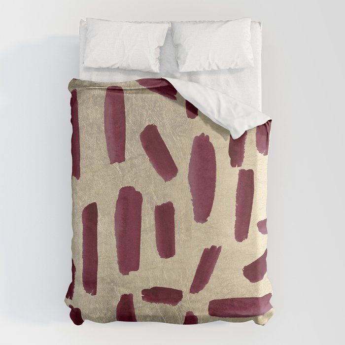 Modern burgundy gold watercolor brushstrokes Duvet Cover Gallery Image 6