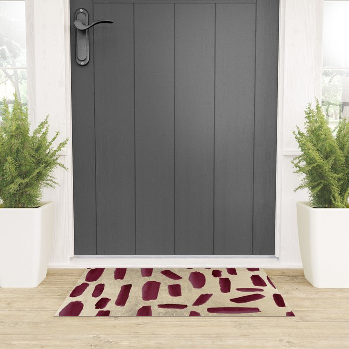 Modern burgundy gold watercolor brushstrokes Welcome Mat Gallery Image 3