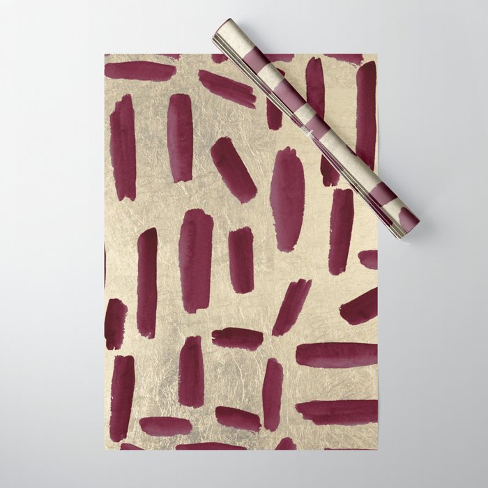 Modern burgundy gold watercolor brushstrokes Wrapping Paper Gallery Image 1