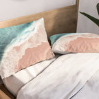 Pastel Coastline - Aerial View of Turquoise Sea and Blush Sand Pillow Sham Gallery Image 2