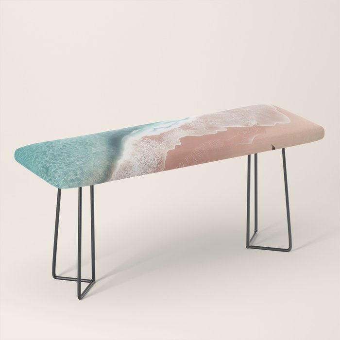Pastel Coastline - Aerial View of Turquoise Sea and Blush Sand Bench Gallery Image 1
